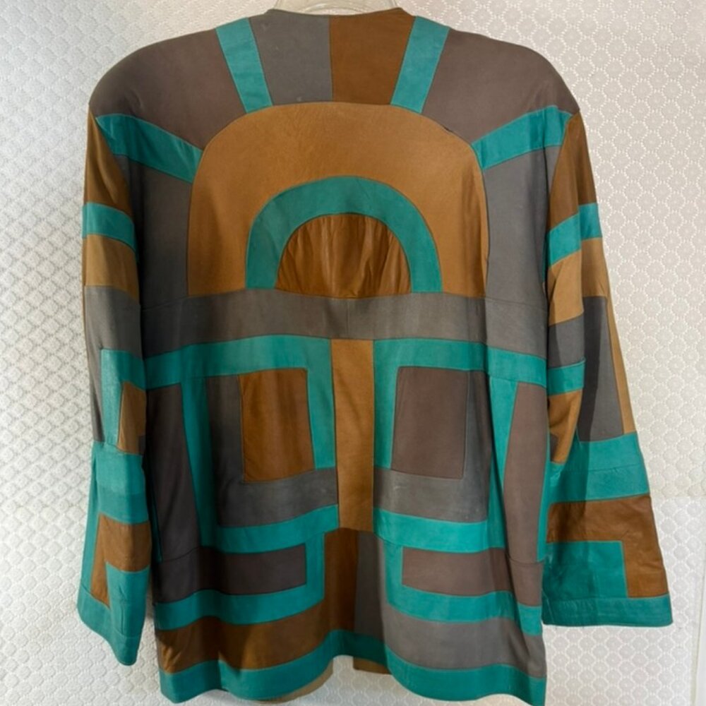 Vtg Gianni Geometric Design Patchwork Button Up L… - image 5